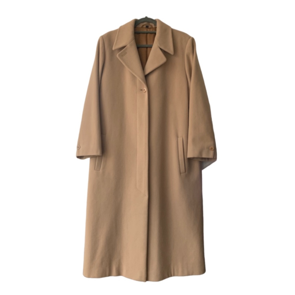 Four Seasons cashmere wool tan beige button up long line overcoat jacket - Picture 1 of 6